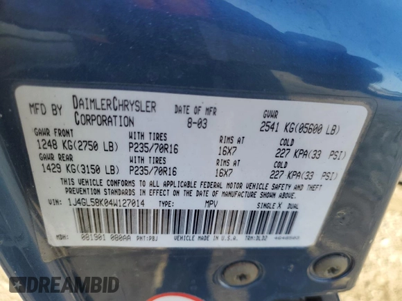 2004 Jeep Liberty Limited with VIN 1J4GL58K04W127014, listed as a Copart auction lot 42746575 with 0 mi miles and Salvage Title. Bid and sale history available at carsss.com. Image 13.
