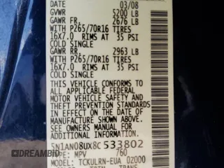 2008 Nissan Xterra S with VIN 5N1AN08UX8C533802, listed as a Copart auction lot 49927905 with 166,089 mi miles and Salvage Title. Bid and sale history available at carsss.com. Image 13.