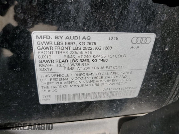 2020 Audi Q5 Premium Plus с VIN WA1E2AFY6L2035597, выставлен на аукционе Copart как лот 49129515 с пробегом 86 150 миль миль и На запчасти • Non repairable. История ставок и продаж доступна на DreamBid. Изображение 14.