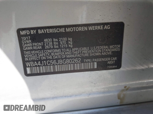 2018 BMW 4 Series 430i with VIN WBA4J1C56JBG80262, listed as a IAAI auction lot 41451833 with 148,487 mi miles and . Bid and sale history available at carsss.com. Image 9.