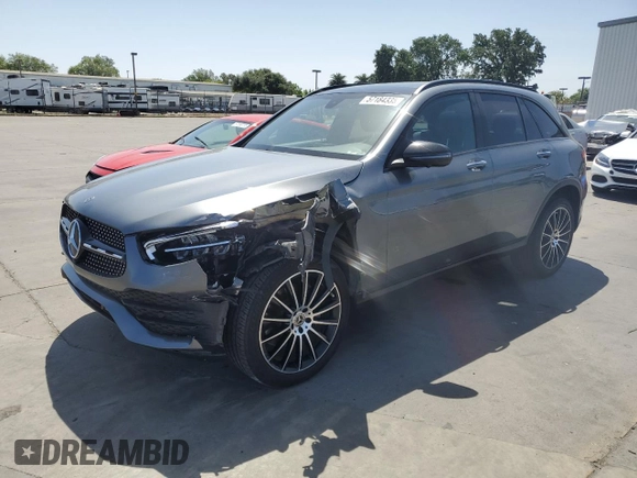 2021 Mercedes-Benz GLC 300 with VIN W1N0G8DB8MV270973, listed as a Copart auction lot 57184335 with 43,304 mi miles and Salvage title. Bid and sale history available at DreamBid. Image 1.