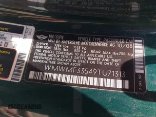 2009 MINI Hardtop z VIN WMWMF33549TU71313, wystawiony jako IAAI lot #42483891 z przebiegiem 122 577 mil mil oraz . Historia ofert i sprzedaży dostępna na DreamBid. Obrazek 9.
