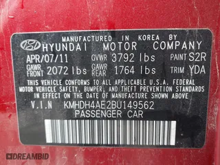2011 Hyundai Elantra Ltd with VIN KMHDH4AE2BU149562, listed as a IAAI auction lot 41897923 with 169,346 mi miles. Bid and sale history available at carsss.com. Image 9.