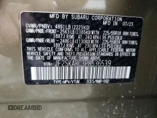 2023 Subaru Forester Touring z VIN JF2SKARC3PH536539, wystawiony jako Copart lot #47570075 z przebiegiem 10 598 mil mil oraz Szkoda całkowita • Salvage title. Historia ofert i sprzedaży dostępna na DreamBid. Obrazek 14.