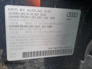 2020 Audi Q3 Premium with VIN WA1AECF35L1088335, listed as a Copart auction lot 65602815 with 53,926 mi miles and Salvage title. Bid and sale history available at DreamBid. Image 12.