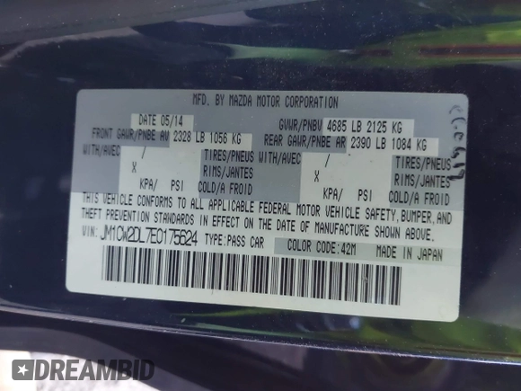 2014 Mazda 5 Grand Touring z VIN JM1CW2DL7E0175624, wystawiony jako IAAI lot #41469852 z przebiegiem 118 698 mil mil oraz . Historia ofert i sprzedaży dostępna na DreamBid. Obrazek 9.