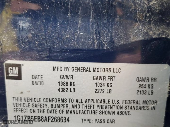 2010 Chevrolet Malibu LS w/1LS with VIN 1G1ZB5EB8AF268634, listed as a Copart auction lot 64685704 with 160,202 mi miles and Salvage Title. Bid and sale history available at carsss.com. Image 13.