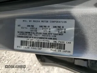 2014 Mazda 3 i Touring with VIN JM1BM1V72E1195996, listed as a Copart auction lot 54355625 with Not Provided miles and Salvage Title. Bid and sale history available at DreamBid. Image 12.