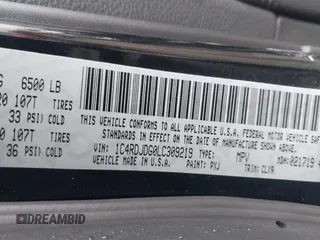 2020 Dodge Durango GT Plus z VIN 1C4RDJDG0LC309219, wystawiony jako IAAI lot #41473589 z przebiegiem 132 907 mil mil oraz . Historia ofert i sprzedaży dostępna na DreamBid. Obrazek 9.