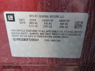 2015 Chevrolet Cruze LT with VIN 1G1PE5SB6F7208341, listed as a Copart auction lot 49907985 with 154,538 mi miles and Salvage Title. Bid and sale history available at carsss.com. Image 14.