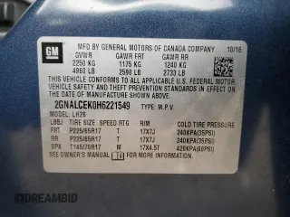 2017 Chevrolet Equinox LT with VIN 2GNALCEK0H6221549, listed as a Copart auction lot 50451095 with 58,444 mi miles and Salvage Title. Bid and sale history available at DreamBid. Image 13.