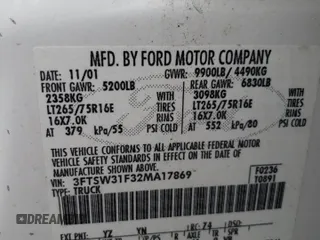 2002 Ford F-350 XL with VIN 3FTSW31F32MA17869, listed as a Copart auction lot 71828914 with 230,191 mi miles and Salvage Title. Bid and sale history available at DreamBid. Image 12.