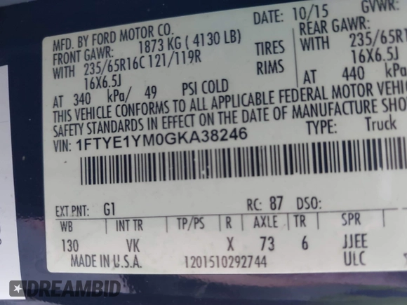 2016 Ford Transit Cargo with VIN 1FTYE1YM0GKA38246, listed as a IAAI auction lot 42102624 with 116,803 mi miles. Bid and sale history available at carsss.com. Image 9.