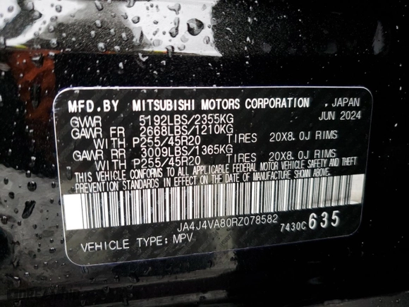 2024 Mitsubishi Outlander SE with VIN JA4J4VA80RZ078582, listed as a Copart auction lot 43460565 with 4,531 mi miles and Salvage Title. Bid and sale history available at carsss.com. Image 15.