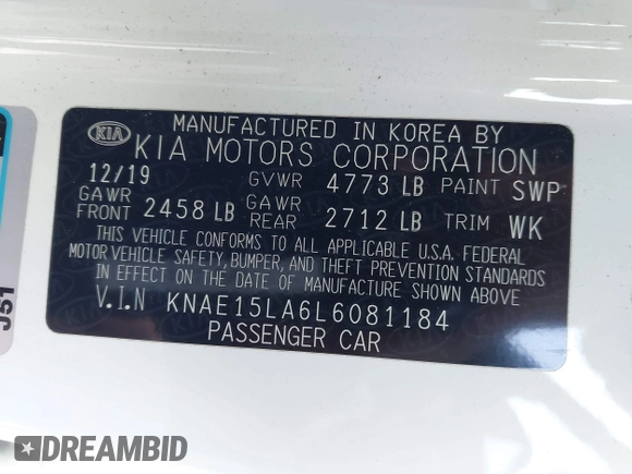 2020 Kia Stinger GT-Line with VIN KNAE15LA6L6081184, listed as a IAAI auction lot 41587668 with 52,168 mi miles. Bid and sale history available at carsss.com. Image 9.