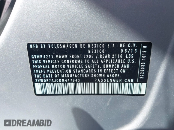 2013 Volkswagen Jetta SE z VIN 3VWDP7AJ0DM447943, wystawiony jako IAAI lot #42021858 z przebiegiem 127 083 mil mil oraz . Historia ofert i sprzedaży dostępna na DreamBid. Obrazek 9.