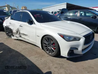 2020 Infiniti Q50 Red Sport 400 with VIN JN1FV7APXLM630253, listed as a IAAI auction lot 41867657 with 65,304 mi miles and . Bid and sale history available at carsss.com. Image 1.