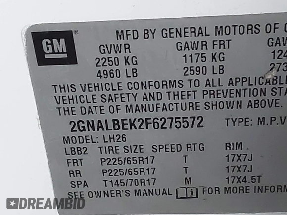 2015 Chevrolet Equinox LT with VIN 2GNALBEK2F6275572, listed as a IAAI auction lot 41954505 with 139,508 mi miles. Bid and sale history available at carsss.com. Image 9.