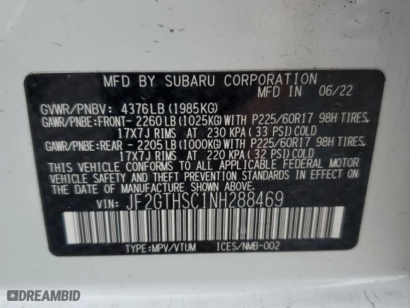 2022 Subaru Crosstrek Sport with VIN JF2GTHSC1NH288469, listed as a Copart auction lot 41528605 with 55,419 mi miles and Salvage Title. Bid and sale history available at carsss.com. Image 13.