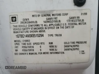 1999 GMC New Sierra 1500 SL with VIN 1GTEC14V0XE515294, listed as a Copart auction lot 83697634 with 0 mi miles and Salvage Title. Bid and sale history available at carsss.com. Image 12.