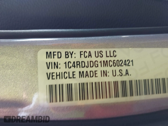 2021 Dodge Durango GT Plus with VIN 1C4RDJDG1MC602421, listed as a IAAI auction lot 40824460 with 121,535 mi miles and . Bid and sale history available at DreamBid. Image 9.