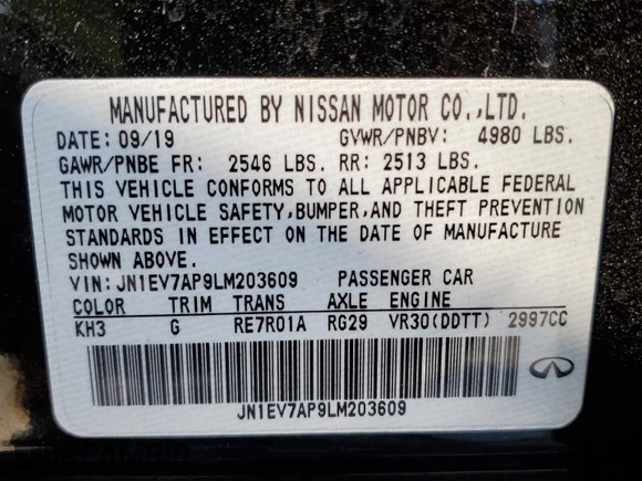 2020 Infiniti Q50 3.0t SPORT with VIN JN1EV7AP9LM203609, listed as a Copart auction lot 75878434 with 22,095 mi miles and Salvage Title. Bid and sale history available at carsss.com. Image 14.