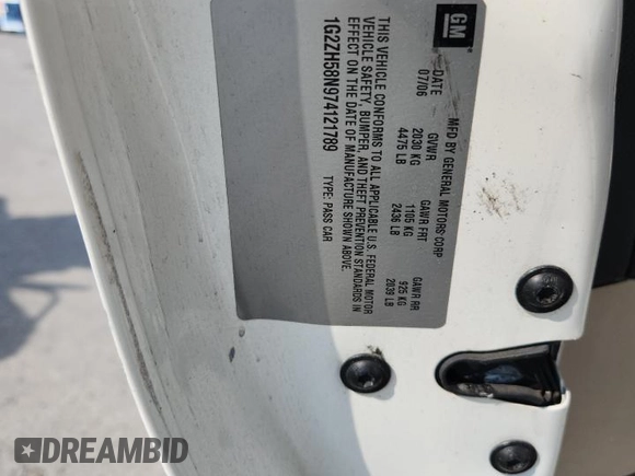 2007 Pontiac G6 GT с VIN 1G2ZH58N974121789, выставлен на аукционе Copart как лот 61143465 с пробегом Не указан миль и Списание • Salvage title. История ставок и продаж доступна на DreamBid. Изображение 13.