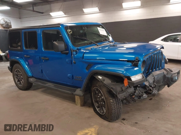 2021 Jeep Wrangler Unlimited Sport S with VIN 1C4HJXDN5MW717673, listed as a IAAI auction lot 42210527 with 35,635 mi miles and . Bid and sale history available at DreamBid. Image 1.