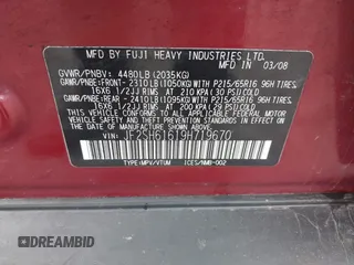 2009 Subaru Forester X with VIN JF2SH61619H719670, listed as a IAAI auction lot 42252405 with 249,119 mi miles and . Bid and sale history available at DreamBid. Image 9.