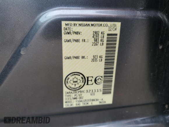 2015 Nissan LEAF S z VIN 1N4AZ0CP9FC321115, wystawiony jako Copart lot #57114655 z przebiegiem 157 924 mil mil oraz Szkoda całkowita • Salvage title. Historia ofert i sprzedaży dostępna na DreamBid. Obrazek 12.