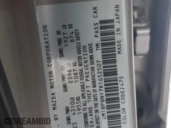 2024 Mazda 3 Premium Plus with VIN JM1BPBNY7R1652507, listed as a Copart auction lot 88112005 with 16,587 mi miles and Salvage title. Bid and sale history available at DreamBid. Image 12.