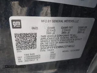 2021 Chevrolet Silverado 1500 LT Trail Boss with VIN 1GCPYFED8MZ374511, listed as a IAAI auction lot 41836003 with 53,161 mi miles and . Bid and sale history available at DreamBid. Image 9.