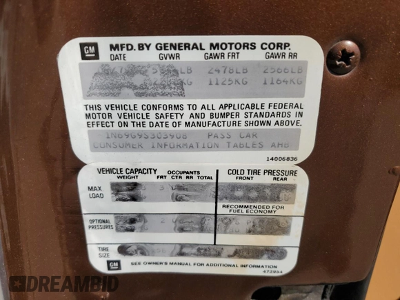 1979 Chevrolet Impala z VIN 1N69G9S303908, wystawiony jako Copart lot #70999004 z przebiegiem 47 489 mil mil oraz Szkoda całkowita • Salvage title. Historia ofert i sprzedaży dostępna na DreamBid. Obrazek 12.