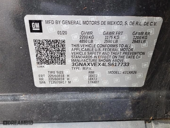 2020 Chevrolet Equinox LT with VIN 3GNAXVEX4LS617733, listed as a Copart auction lot 44356155 with 30,586 mi miles and Salvage Title. Bid and sale history available at carsss.com. Image 13.