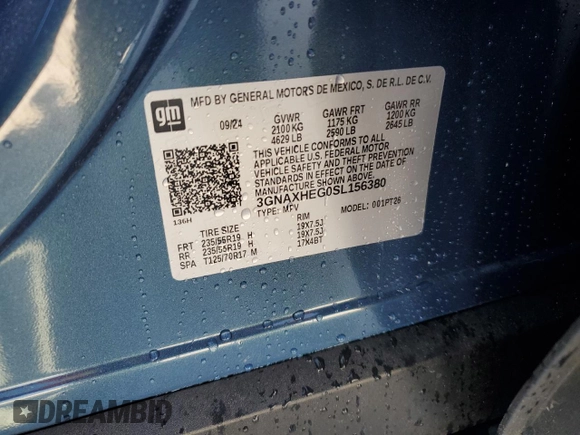 2025 Chevrolet Equinox FWD LT with VIN 3GNAXHEG0SL156380, listed as a Copart auction lot 52613955 with 1,928 mi miles and Salvage Title. Bid and sale history available at DreamBid. Image 14.