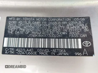2007 Toyota Camry LE with VIN JTNBK46KX73002281, listed as a IAAI auction lot 42192098 with 217,673 mi miles and . Bid and sale history available at DreamBid. Image 9.