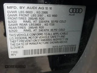 2017 Audi Q7 Premium Plus with VIN WA1LAAF75HD032610, listed as a Copart auction lot 55628665 with 47,523 mi miles and Salvage Title. Bid and sale history available at DreamBid. Image 13.