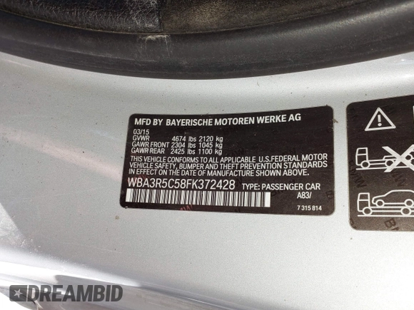 2015 BMW 4 Series 435i xDrive с VIN WBA3R5C58FK372428, выставлен на аукционе IAAI как лот 41460465 с пробегом 133 654 миль миль и . История ставок и продаж доступна на DreamBid. Изображение 9.