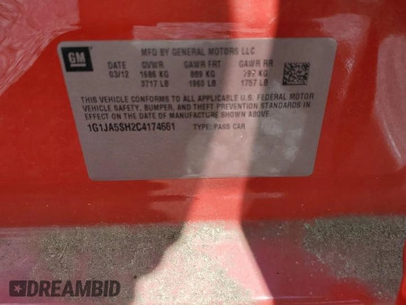 2012 Chevrolet Sonic LS z VIN 1G1JA5SH2C4174661, wystawiony jako Copart lot #56650635 z przebiegiem 128 258 mil mil oraz Szkoda całkowita • Salvage title. Historia ofert i sprzedaży dostępna na DreamBid. Obrazek 12.