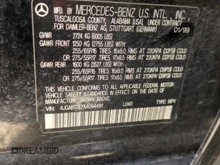 1999 Mercedes-Benz M 320/430/500 z VIN 4JGAB72E7XA094491, wystawiony jako Copart lot #57490025 z przebiegiem 194 406 mil mil oraz Szkoda całkowita • Salvage title. Historia ofert i sprzedaży dostępna na DreamBid. Obrazek 12.