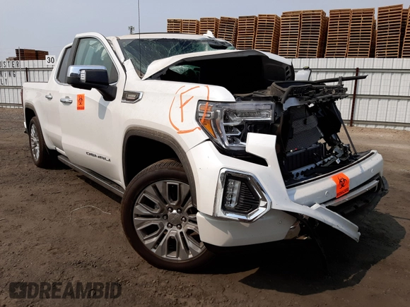 2021 GMC Sierra 1500 Denali z VIN 3GTU9FET8MG378713, wystawiony jako Copart lot #57685721 z przebiegiem Nie podano mil oraz Szkoda całkowita • Salvage title. Historia ofert i sprzedaży dostępna na DreamBid. Obrazek 1.