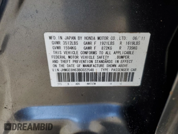 2011 Honda Fit Sport z VIN JHMGE8H63BC022548, wystawiony jako Copart lot #84765654 z przebiegiem 52 389 mil mil oraz Szkoda całkowita • Salvage title. Historia ofert i sprzedaży dostępna na DreamBid. Obrazek 15.