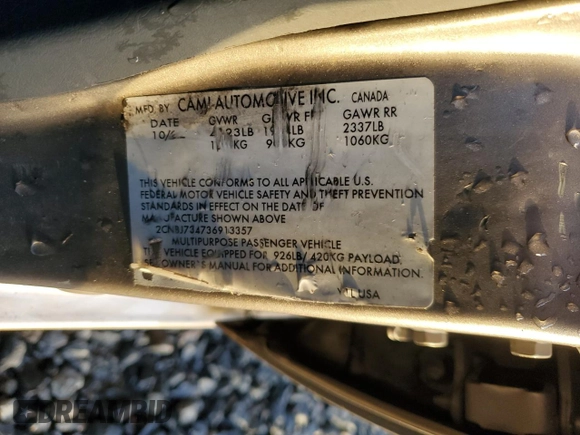 2003 Chevrolet Tracker ZR2 z VIN 2CNBJ734736913357, wystawiony jako Copart lot #86546884 z przebiegiem Nie podano mil oraz Nie do naprawy • Non repairable. Historia ofert i sprzedaży dostępna na DreamBid. Obrazek 14.