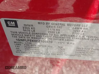 2015 Chevrolet Equinox LT with VIN 1GNFLFEK8FZ100339, listed as a IAAI auction lot 42113246 with 119,050 mi miles. Bid and sale history available at carsss.com. Image 9.