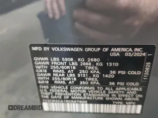 2024 Volkswagen Atlas Peak Edition SE with VIN 1V2CR2CA1RC567900, listed as a Copart auction lot 62120085 with 10,030 mi miles and Salvage title. Bid and sale history available at DreamBid. Image 13.
