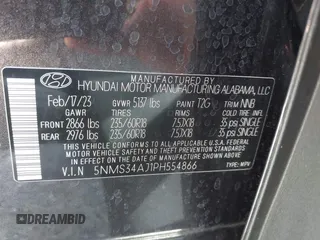 2023 Hyundai Santa Fe SEL with VIN 5NMS34AJ1PH554866, listed as a IAAI auction lot 41912779 with 31,075 mi miles and . Bid and sale history available at DreamBid. Image 9.