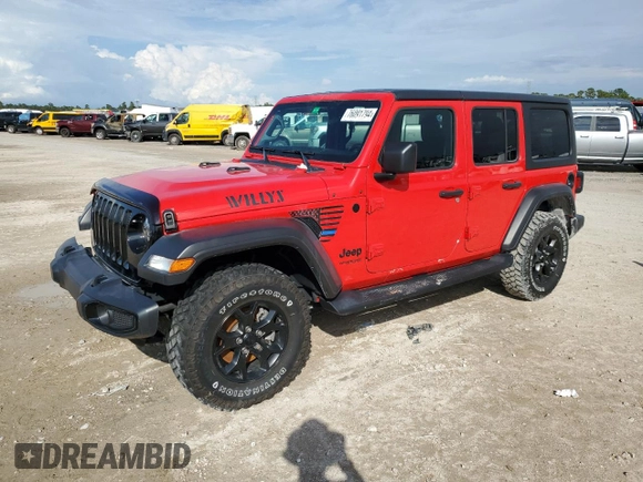 2022 Jeep Wrangler Unlimited Willys with VIN 1C4HJXDN7NW237703, listed as a Copart auction lot 76091794 with Not Provided miles and Non Repairable. Bid and sale history available at DreamBid. Image 1.