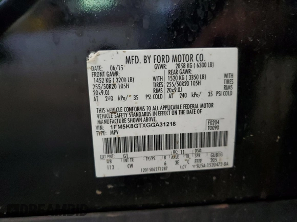 2016 Ford Explorer Sport z VIN 1FM5K8GTXGGA31218, wystawiony jako Copart lot #62681525 z przebiegiem 190 255 mil mil oraz Czysty tytuł • Clean title. Historia ofert i sprzedaży dostępna na DreamBid. Obrazek 13.