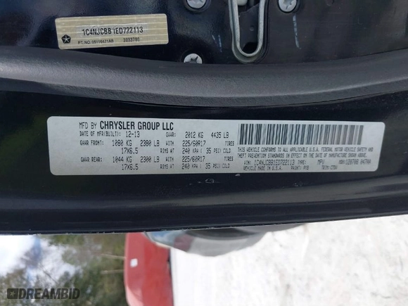 2014 Jeep Compass Sport with VIN 1C4NJCBB1ED722113, listed as a IAAI auction lot 41525045 with 106,502 mi miles. Bid and sale history available at carsss.com. Image 9.