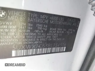 2011 BMW X3 35i with VIN 5UXWX7C53BL734976, listed as a IAAI auction lot 41827743 with 184,900 mi miles and . Bid and sale history available at DreamBid. Image 9.